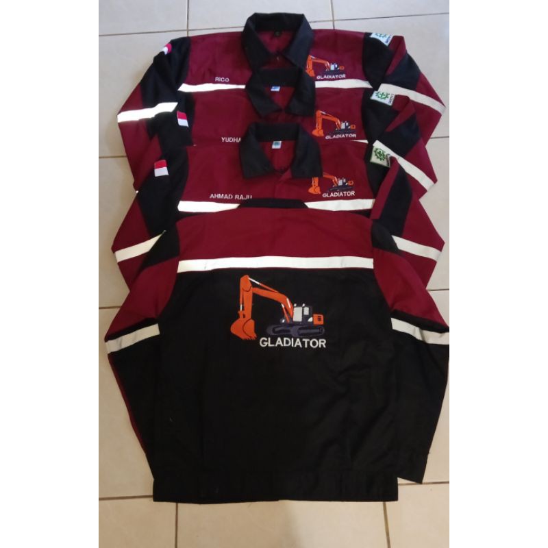 kemeja panjang pria jaket pria resleting seragam safety pria proyek operator baju kemeja bordir