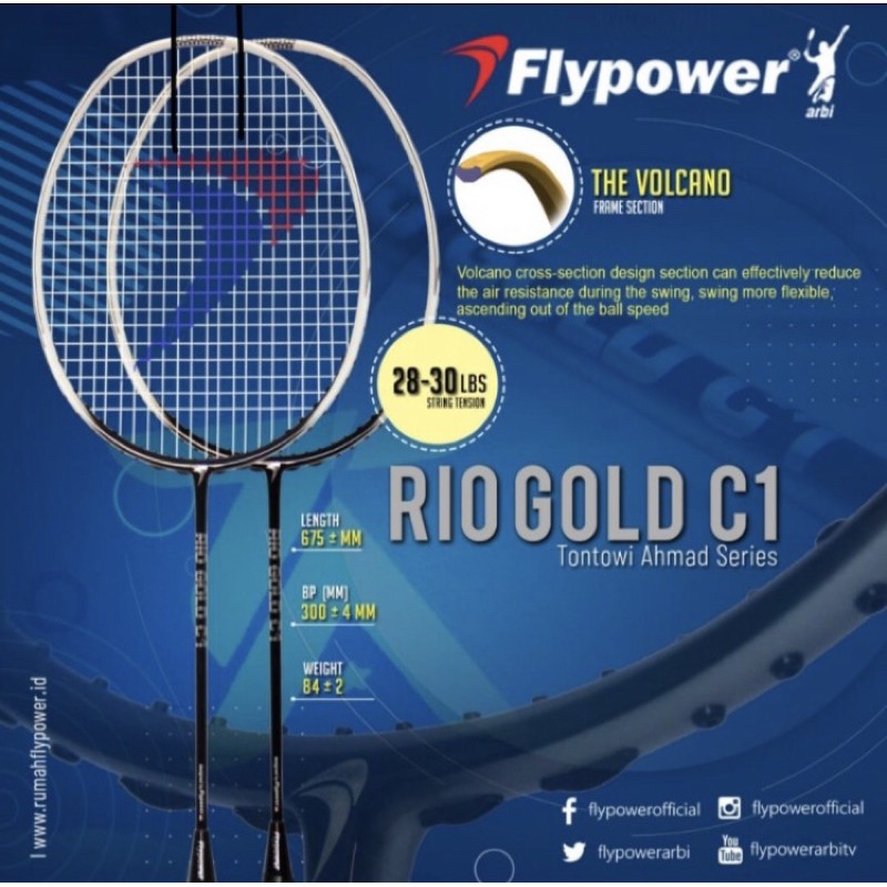 raket badminton flypower rio gold c1 original