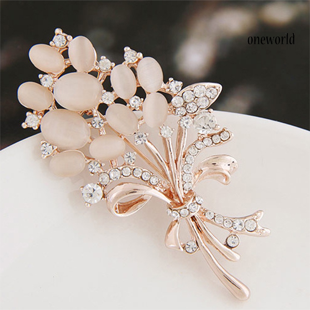 OW@ Women Vintage Rhinestone Opal Wheat Flower Brooch Pin Dress Scarf Accessory