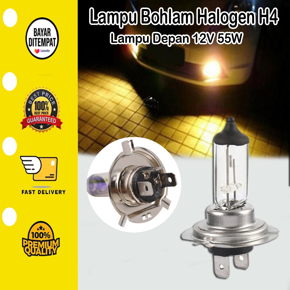 [BISA COD] Lampu Bohlam Halogen H4 P43T Mobil Motor Depan 12V 55W Bulb High Low