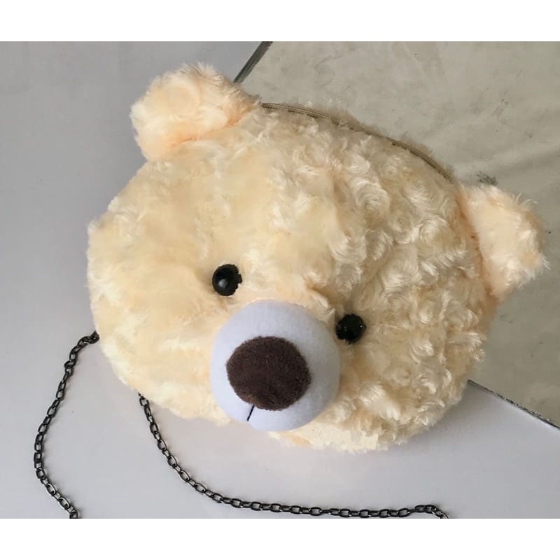 Tas Boneka Slempang Kepala Beruang Bulu Teddy Bear