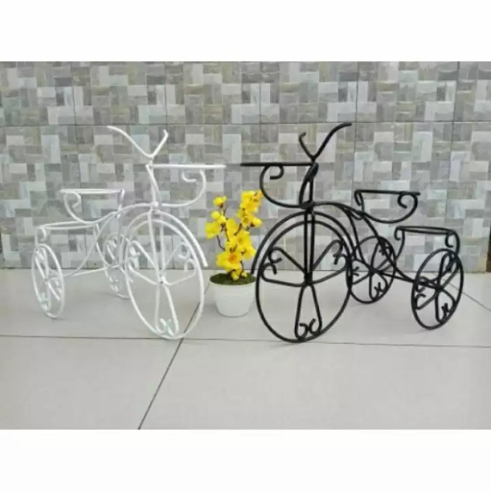 Aksesoris Sepeda - Standing Pot Rak Bunga Besi Sepeda Mini Cantik Lucu - Putih