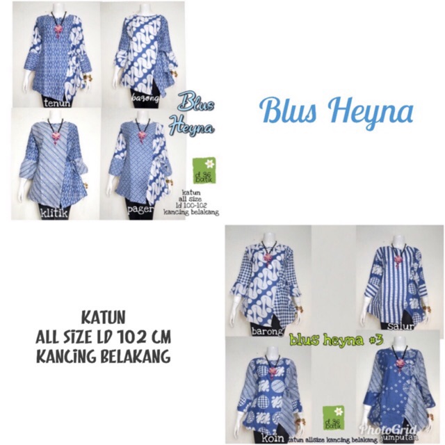 Blus Heyna Batik Blouse Cantik Kerja Seragam Casual Stylish Cakep Kekinian Baru Tali Kantoran