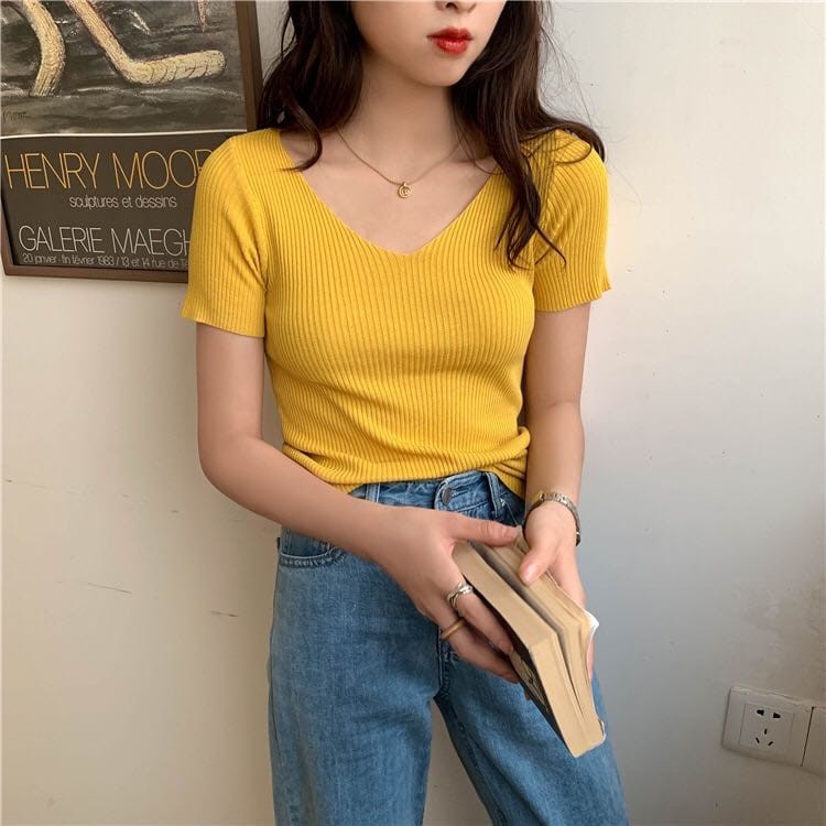 Korean V-Neck Knit Top / Atasan Wanita 2001