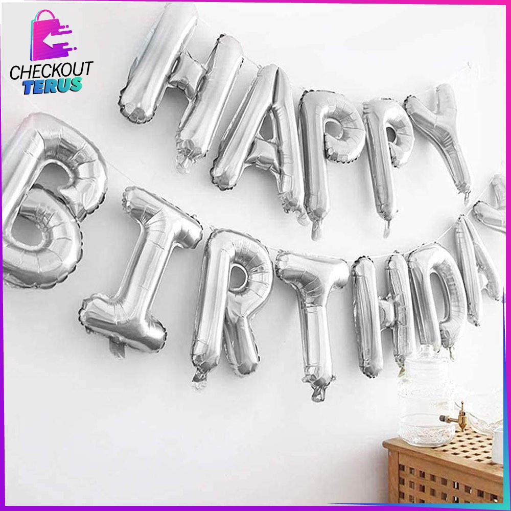 CT C390 Balon Foil Silver Abjad Alphabet Angka Polos Balon Huruf A-Z Balon Foil Angka 0-9 Balon Foil Perlengkapan Ulang Tahun Balon Pesta