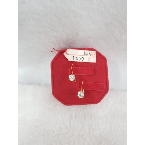 AT1568N326N anting gold model simple desian permata putih perhiasan emas kuning asli berat 1.050 kad