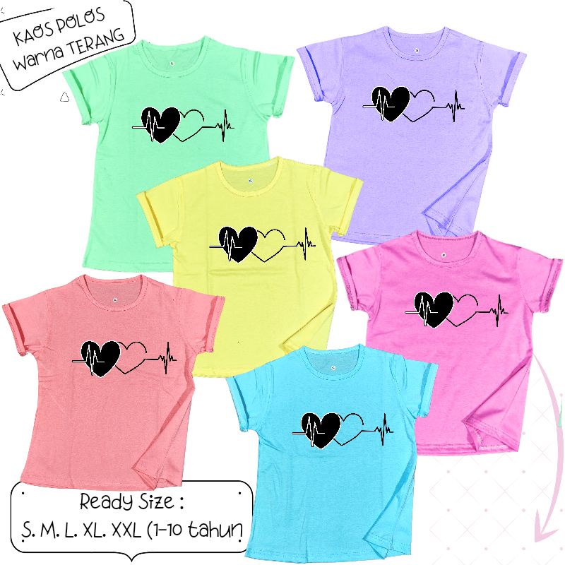 Baju Kaos Anak Cewek 3-12 tahun sampai Dewasa Jumbo HEART