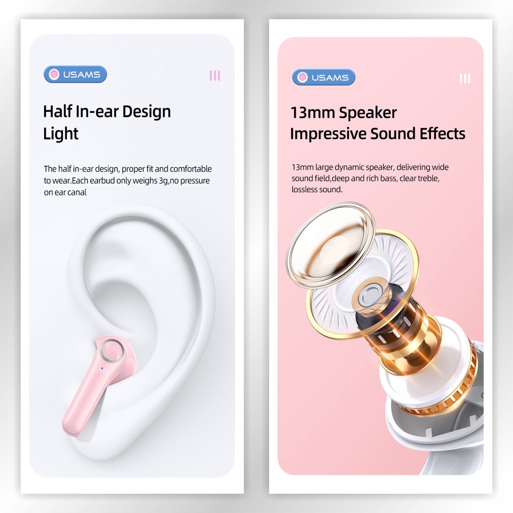 USAMS BU12 TWS Transparent Unique Macaron Earphone Bluetooth 5.1