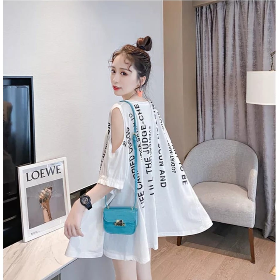 QFS -BLOUSE KOREA STAN  BOLONG BAHU / SABLON / TERBARU / TERPOPULER/WHITE