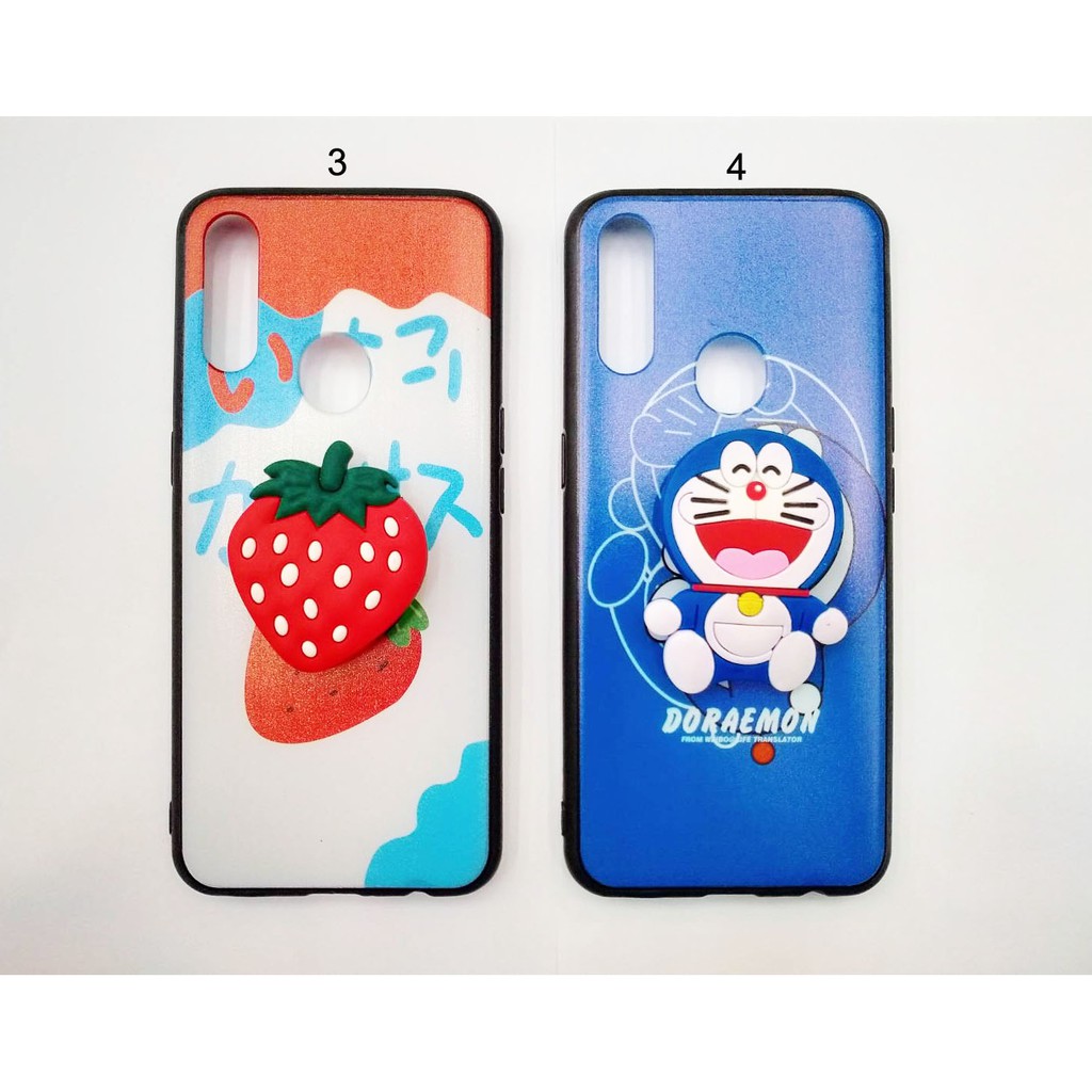 Case OPPO A8 A31 Case Fuze Glass Plus Popsocket Karakter Lucu