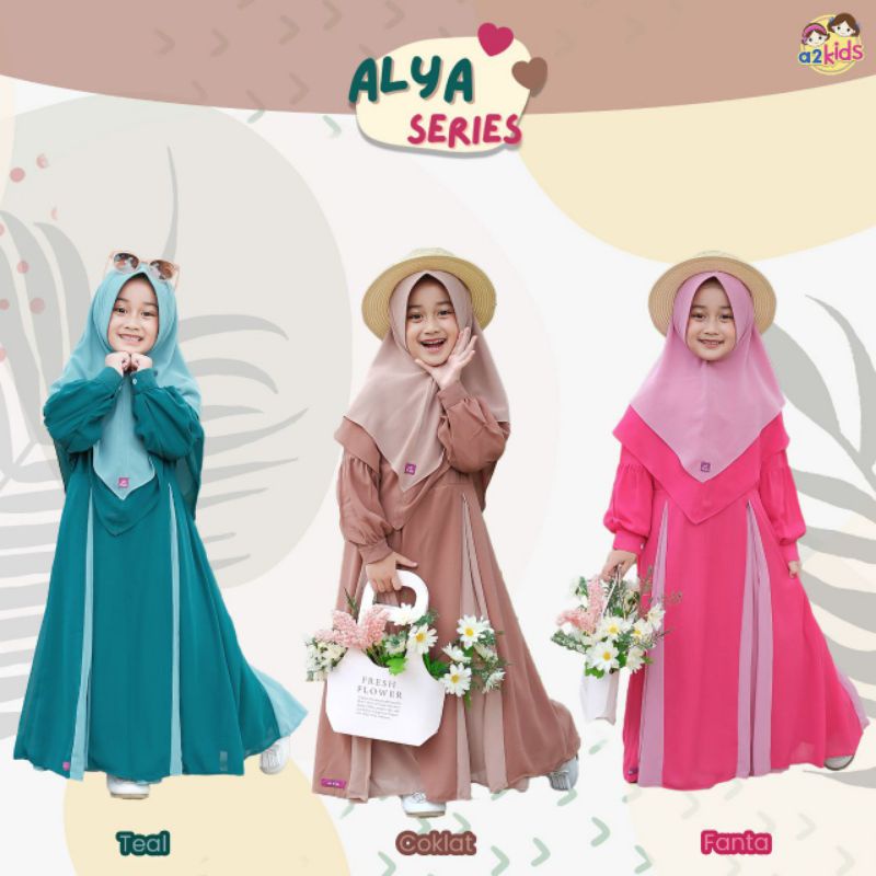 Gamis Alya A2kids / gamis anak/set gamis anak / set gamis remaja