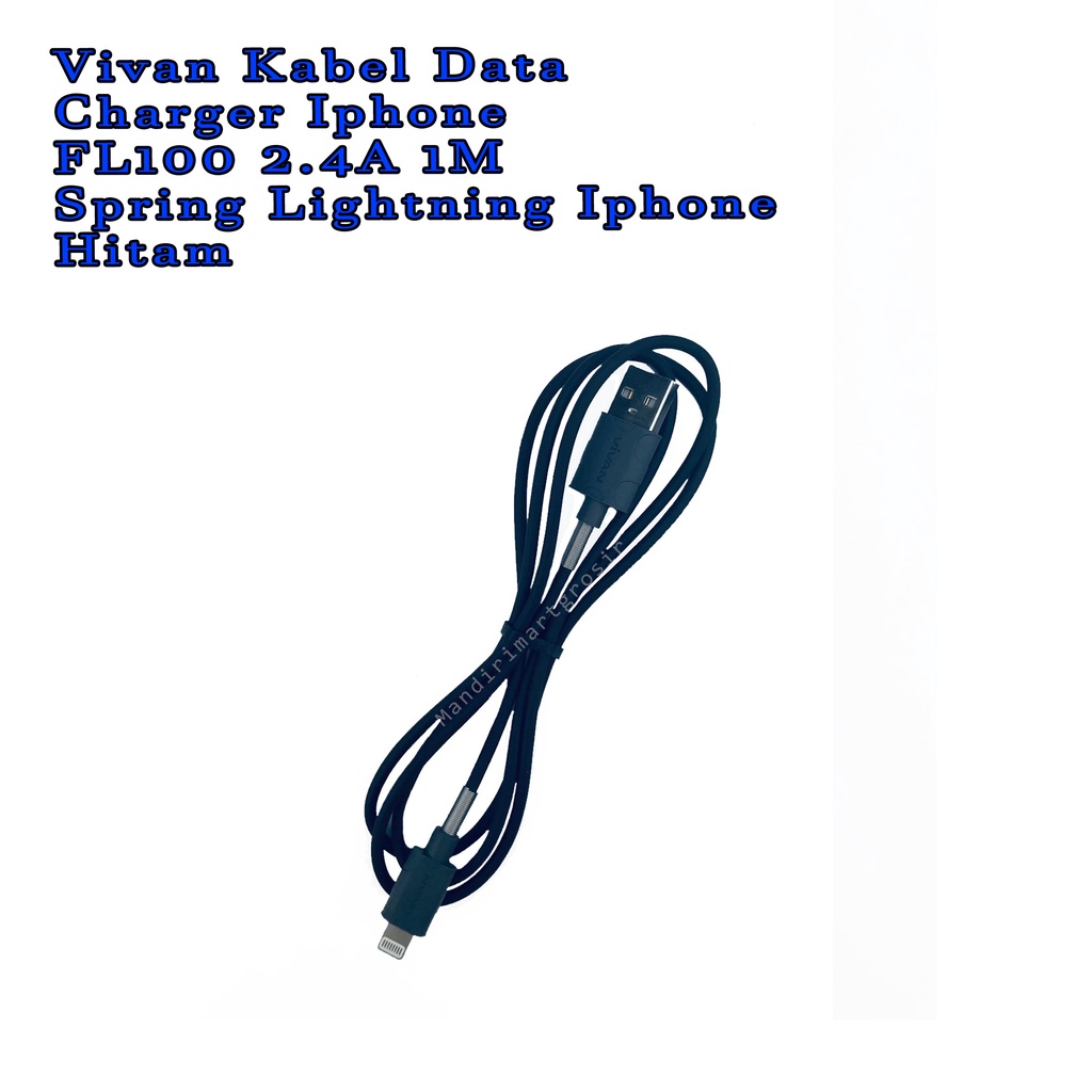 Charger Iphone FL100 2.4A 1M *Vivan Kabel Data * Spring Lightning iPhone * Hitam