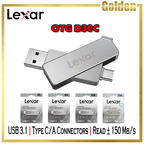 Lexar OTG D30C USB 3.0 Type-C 32GB 64GB 128GB 256GB Garansi Resmi Original