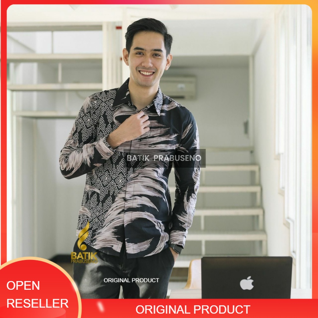 Batik Pria Prabuseno Original Motif AJISUROMENGGOLO Kemeja Batik Pria Lengan Panjang Slim Fit Hem Ba