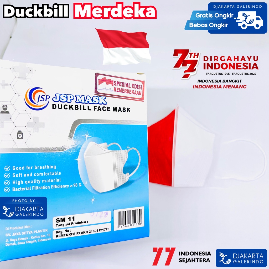 Masker JSP Duckbill Merdeka KF94 Merah Putih isi 50Pcs