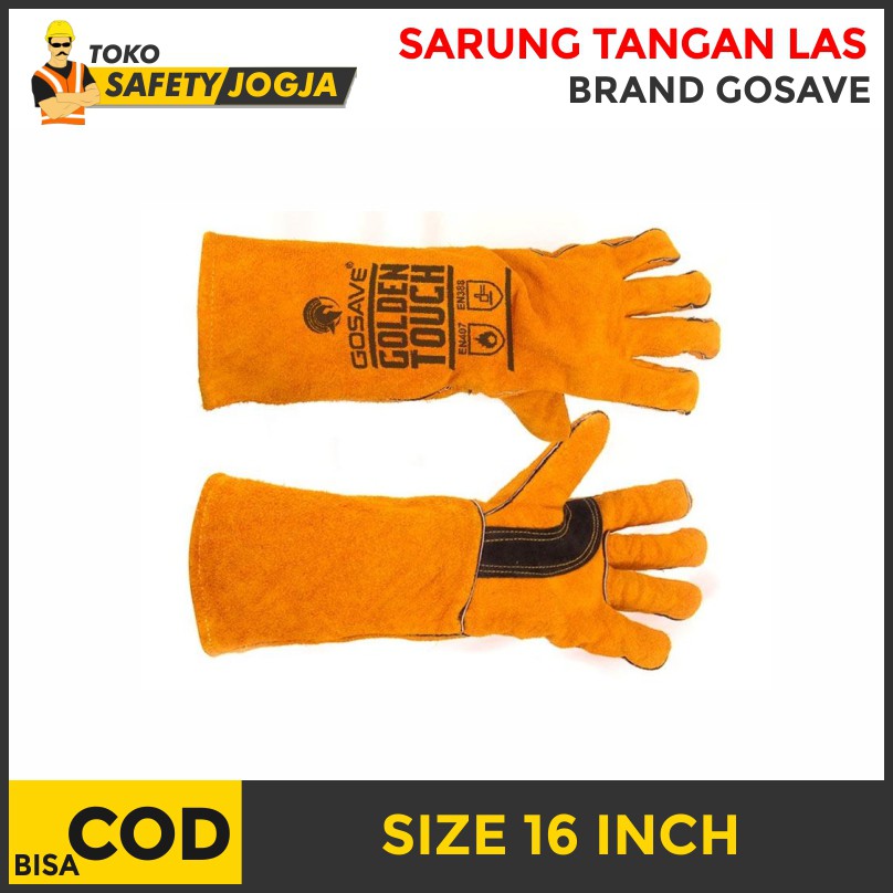 Sarung Tangan Kulit / Sarung Tangan Las Golden Touch Bahan Tebal , Panjang 16 Inch