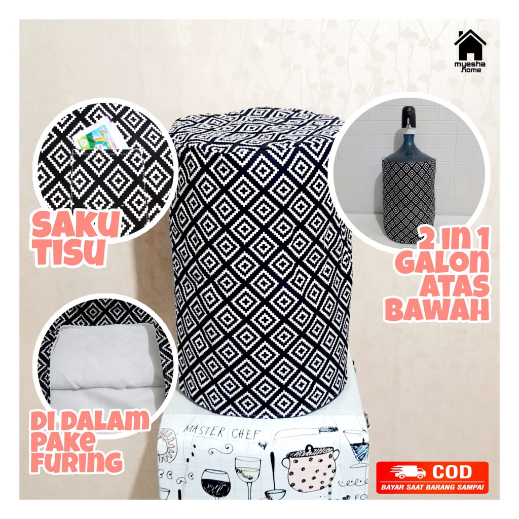 Cover Galon Dispenser Atas Sarung Galon Dispenser Bawah Motif Bilik Hitam