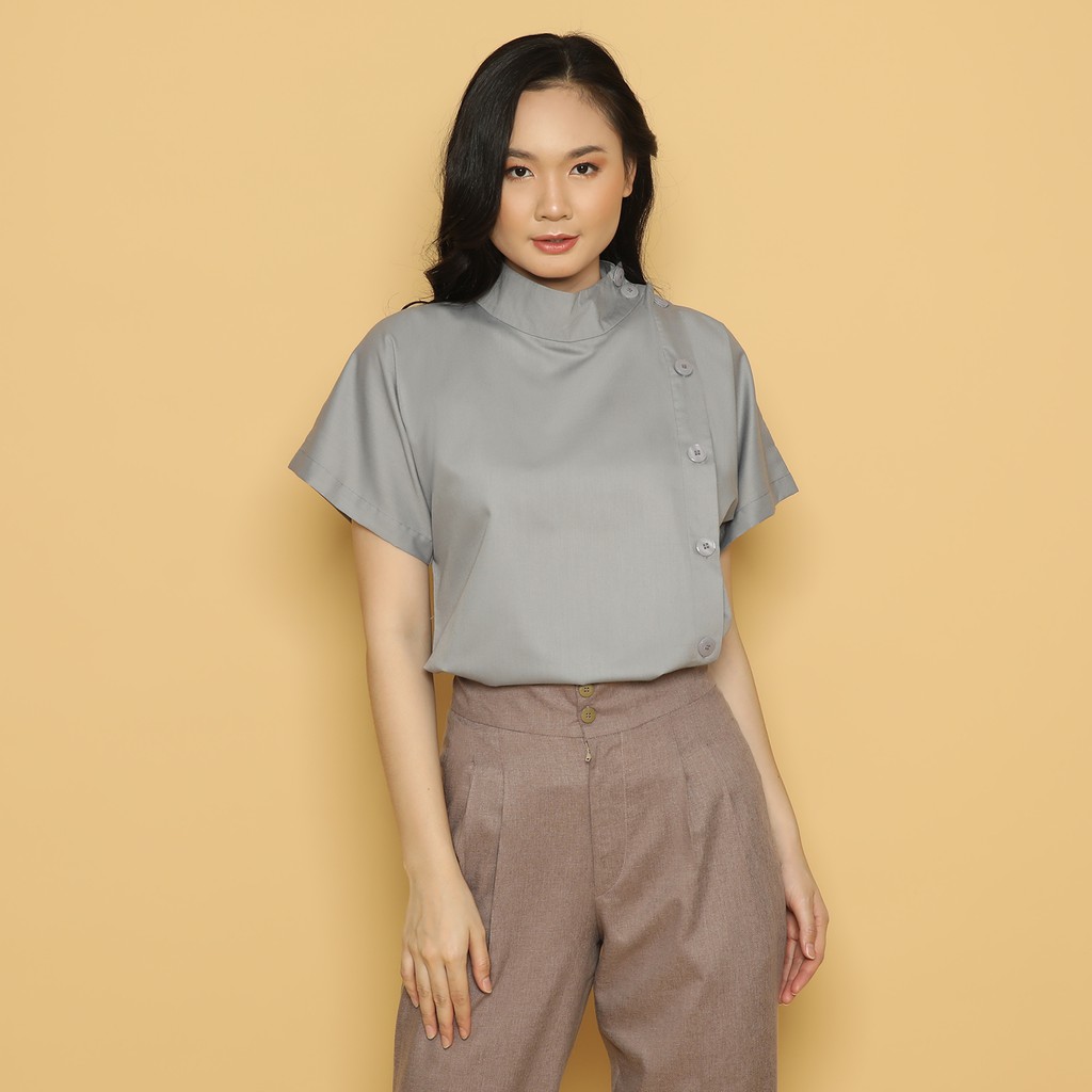 BLOUSE BLUS BLUSE ATASAN BAJU WANITA KATUN POLOS LENGAN PENDEK MAROON MARUN MERAH ABU ABU GREY