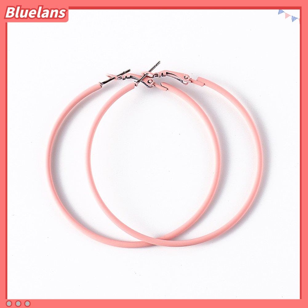 Anting Hoop Bentuk Lingkaran Besar Warna Permen Untuk Wanita