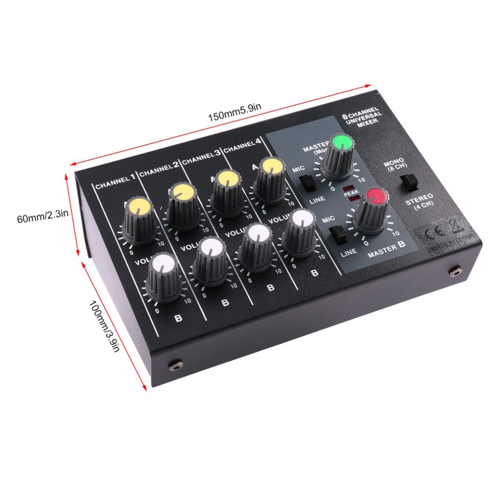 Ammoon Professional Console Karaoke Mixer 8 Channel Input Mic - AM-228 - Black