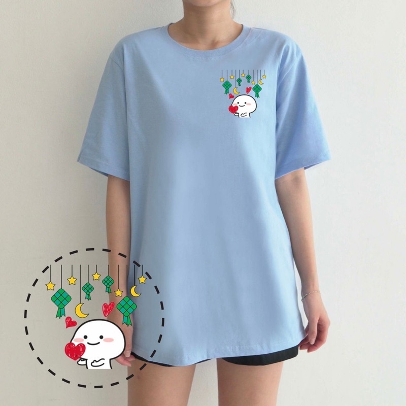 KAOS LEBARAN EID IDUL FITRI PENTOL L02 KETUPAT EID MUBARAK IDUL FITRI GAMBAR LUCU COUPLE COTTON COMBED GROSIR MURAH