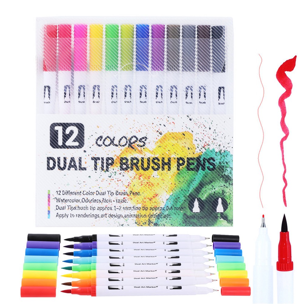 

BISA COD BAYAR DI TEMPAT 12Pcs Brush Pens Kit Hand Writing Brush Pen Watercolor Painting Mark Pen