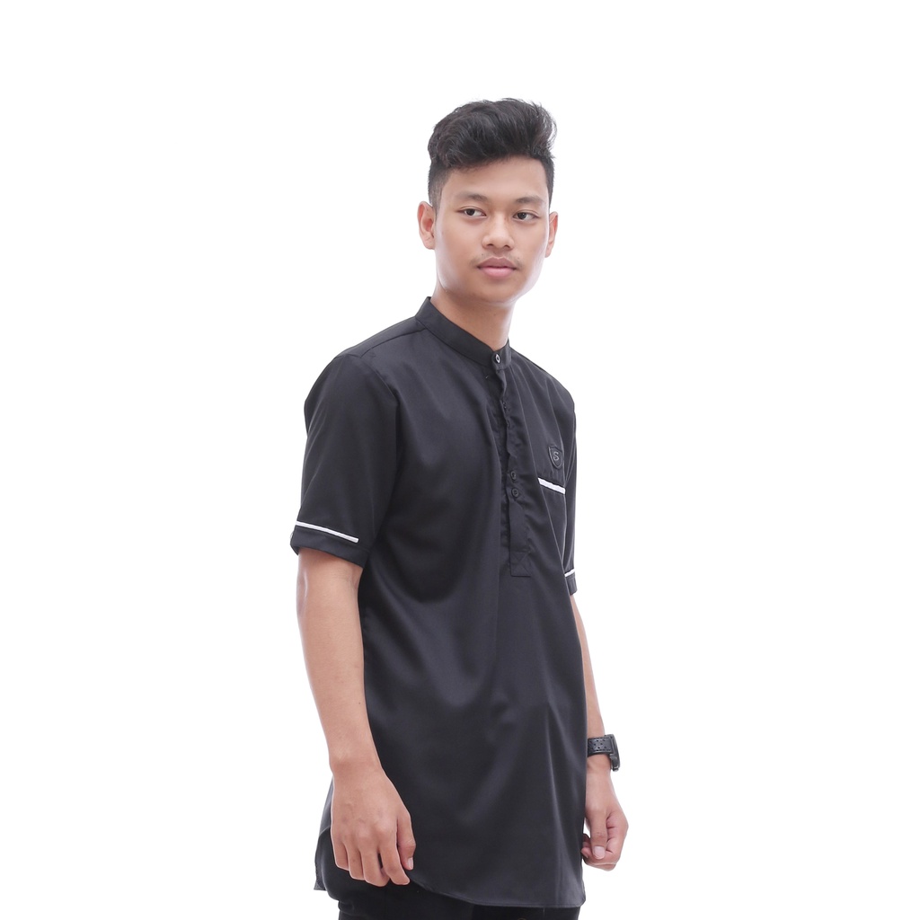 Baju Koko Pakistan / Kurta Toyobo Lengan Pendek Polos Hitam