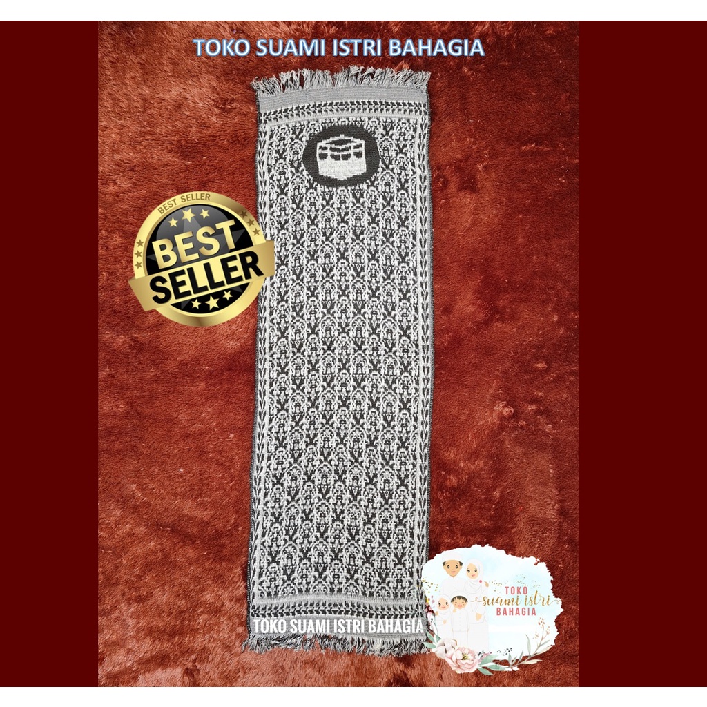 Sajadah Alfatih Black Albasra 35 x 105 Cm Hitam Turki Travel Sorban Tipis Syal Haji Dewasa Alydrus 3D