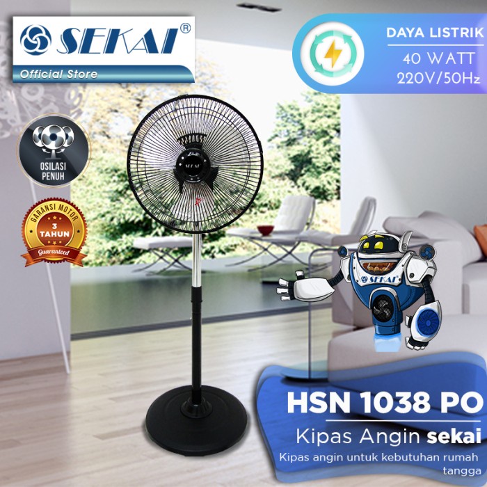 SEKAI Metal Stand Fan HSN1038PO Kipas Angin 10 Inch HSN 1038 PO