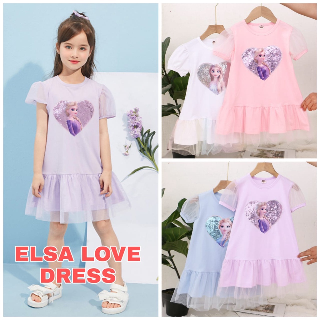 ELSA LOVE DRESS BAJU DRES SANTAI ANAK PEREMPUAN KOREA IMPORT DAILY OUITFIT IMPOR FROZEN