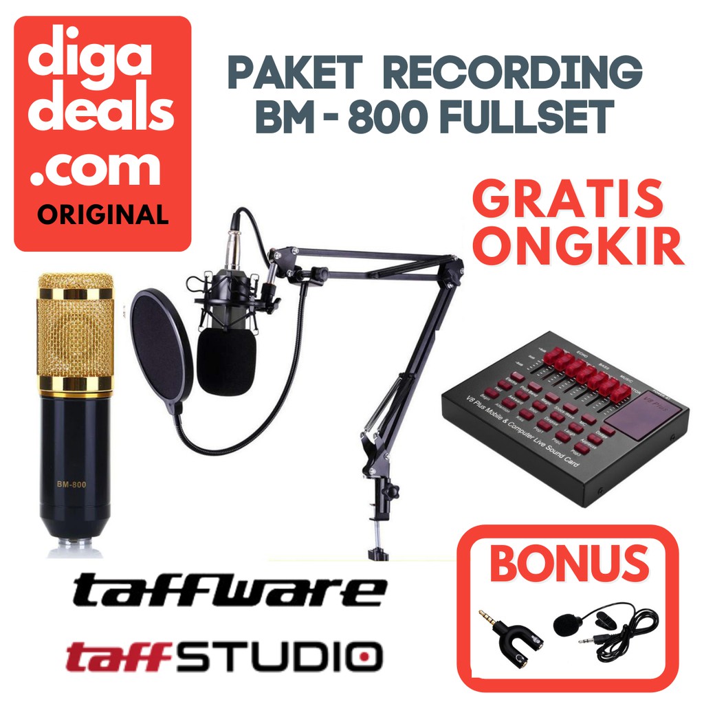 Microphone BM 800 Mic Stand Mixer V8+ Plus Pop filter taffstudio taffware fullset original