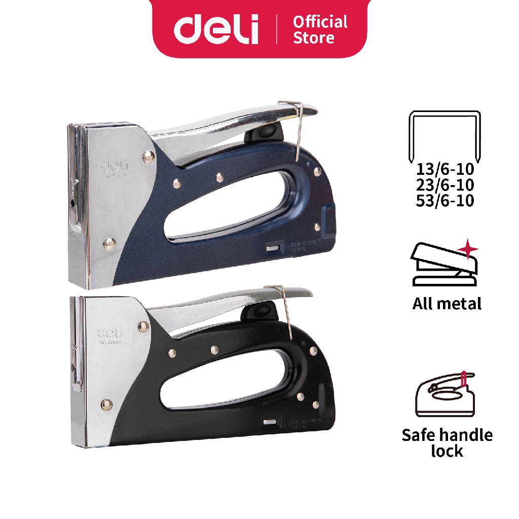 Deli Stapler Tembak Serbaguna bahan metal dilengkapi tombol klip isi ulang E4600