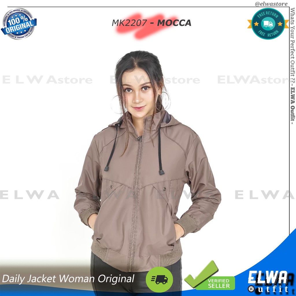 ZIPPER MK2207 BANYAK WARNA Jaket Hoodie Wanita Parasut Jaket Cewek Motor Original Distro Murah-Mocca