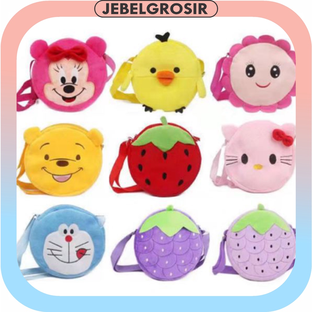 Jebelgrosir 213 [1KG=16PCS] COD Tas Selempang Mini Bahan Plush Motif Kartun Untuk Anak SD / TK