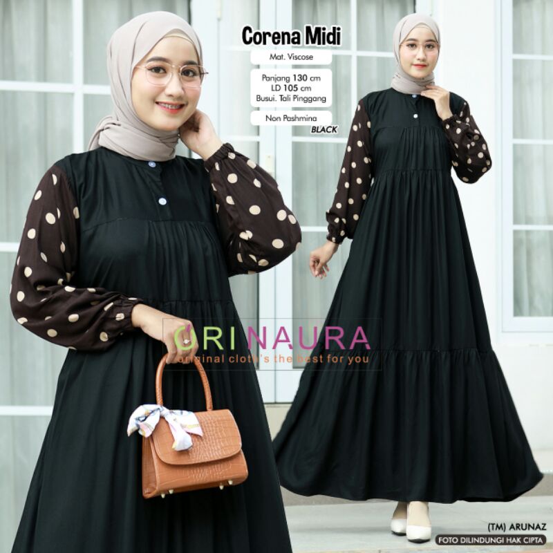 CORENA,AMORALA,AMRILA Midi Dress Wanita Muslim Ori by Naura