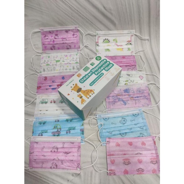 Masker anak 3ply karakter cute isi 50pcs/box/ usia 4-14tahun