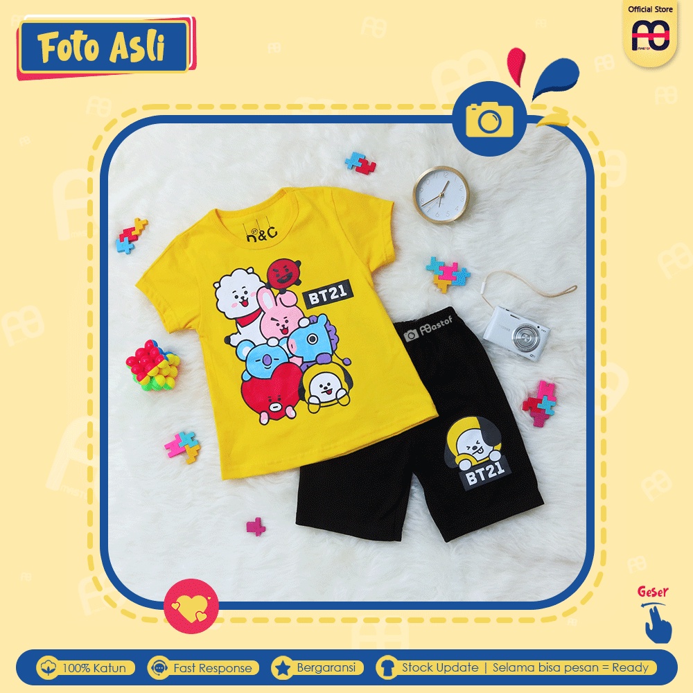 Setelan Anak Perempuan Mastof D Series 1 - 11 Tahun Baju Anak Edisi Favorit 2-BT21 Kuning