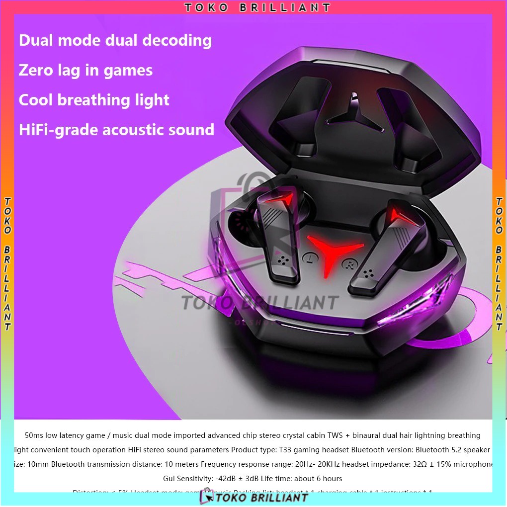 [BISA BAYAR COD] Headphone peredam bising Headphone bluetooth T33 headset gaming bluetooth nirkabel 5.1 stereo latensi sangat rendah