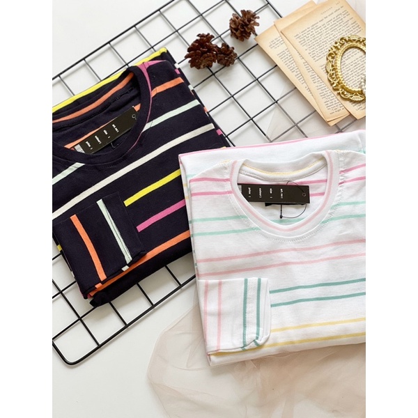 READYBASIC - BAJU KAOS LENGAN PANJANG BAHAN RIBB STRIPE TEE COLORFULL