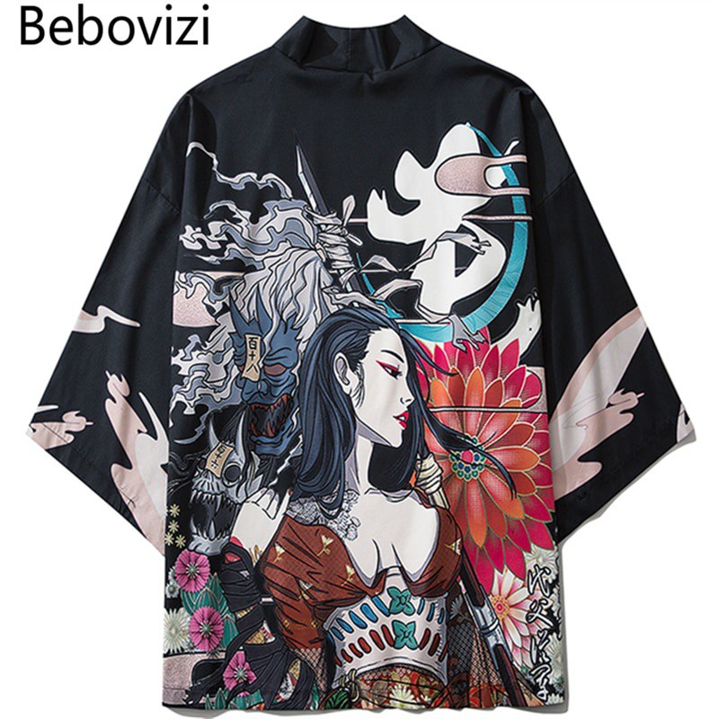 Baju Kimono Pria Bebovizi 2020 Japanese Style Casual Kimono Streetwear Men Women Fashion Cardigan Ja