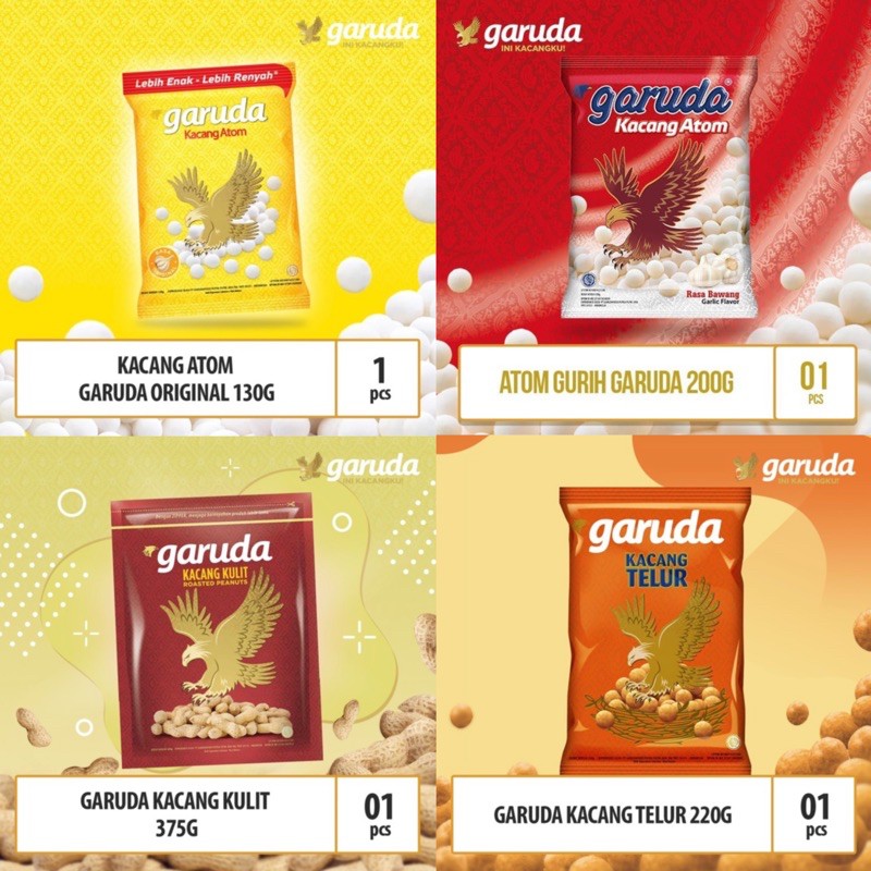 

KACANG GARUDA ATOM ORI 130GR / ATOM GURIH 200GR / KACANG KULIT 375GR / TELUR 220GR