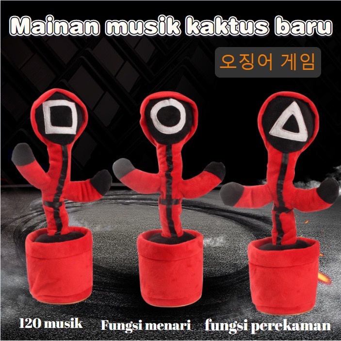 Dancing Squid Game Recorder Toy Dancing Cactus Mainan Boneka Squid Game Joget Led Menari Music bisa Rekam Suara