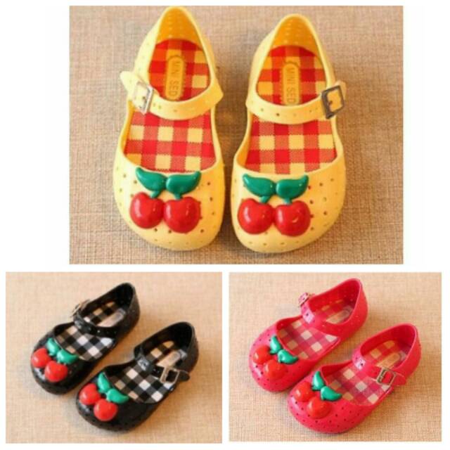 Sepatu sandal flat shoes rubber karet replika mini melissa hitam merah kuning murah anak perempuan