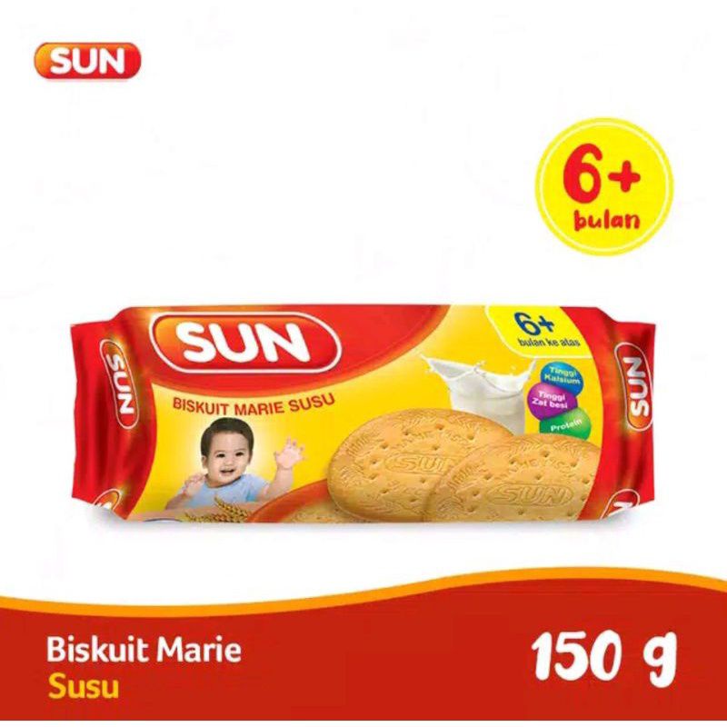 Sun Biscuit Marie Susu 150g dan 80g - Sun Biscuit Marie Susu -Biskuit Bayi Sun 6+