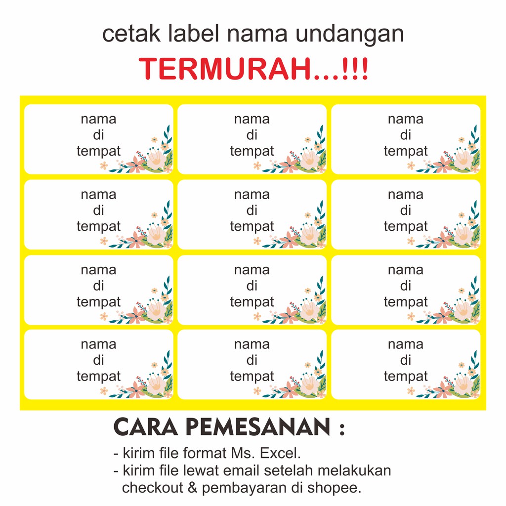 Cetak Nama Label Undangan 103 Murah