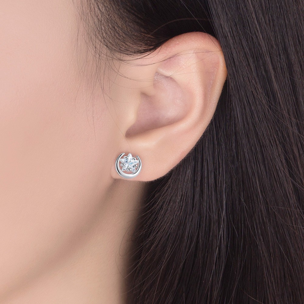 925 Perak Lucu Anting-Anting Anting-Anting Gaya Korea Wanita Bulat Lima Menunjuk Bintang Mutiara Mahkota Cinta Berbentuk Hati fashion Ornamen