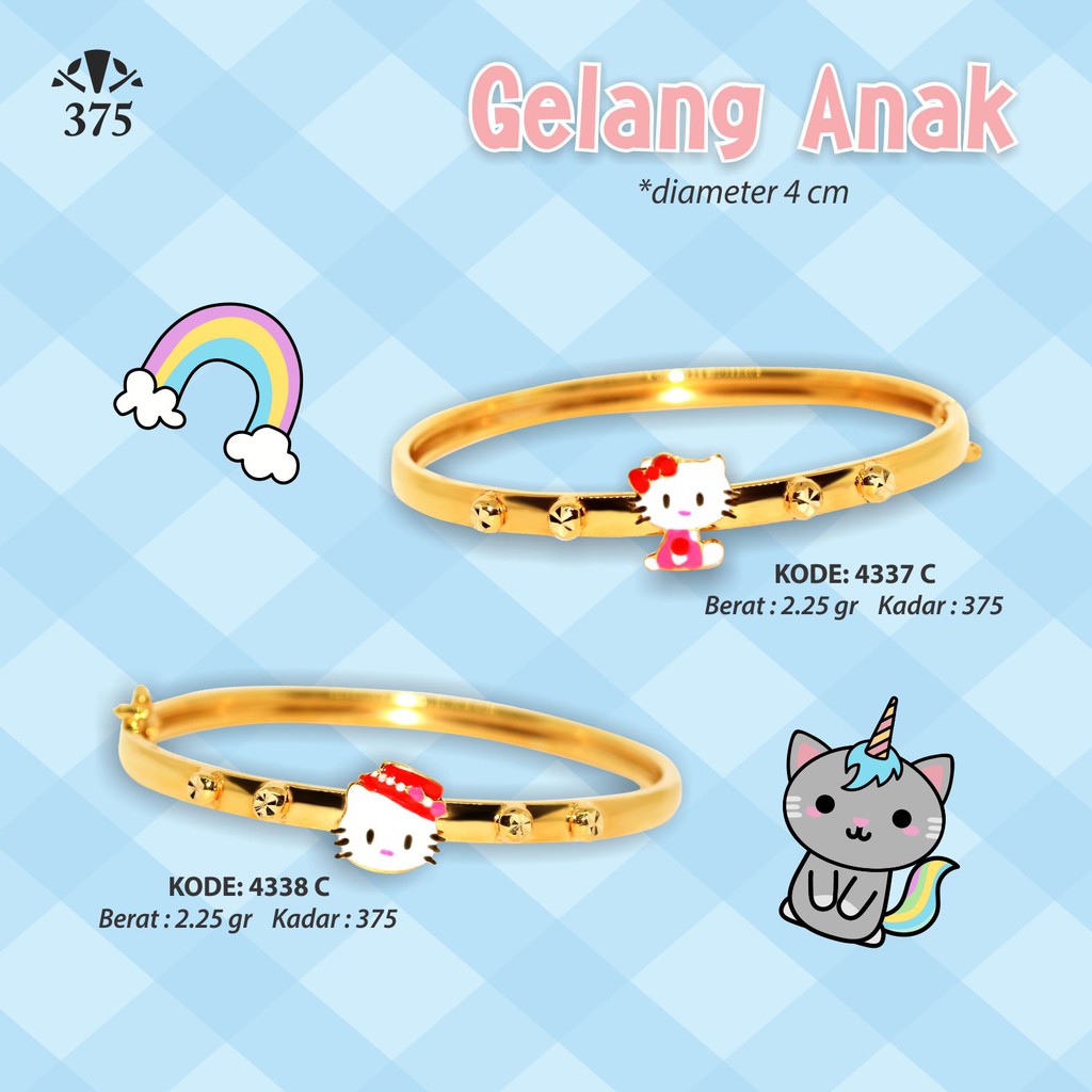 TM375 GELANG ANAK HELLO KITTY EMAS ASLI