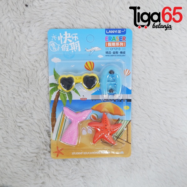 365 Cartoon Eraser #40894 Penghapus Set Beach Shape Penghapus Kartun Isi 4 pcs