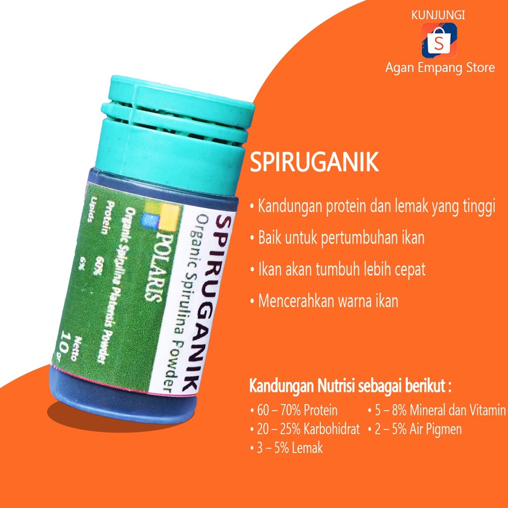 PAKAN IKAN HIAS SPIRUGANIK BUBUK 10 GR / SPIRULINA BUBUK / SPIRULINA POWDER / PAKAN BURAYAK IKAN HIA