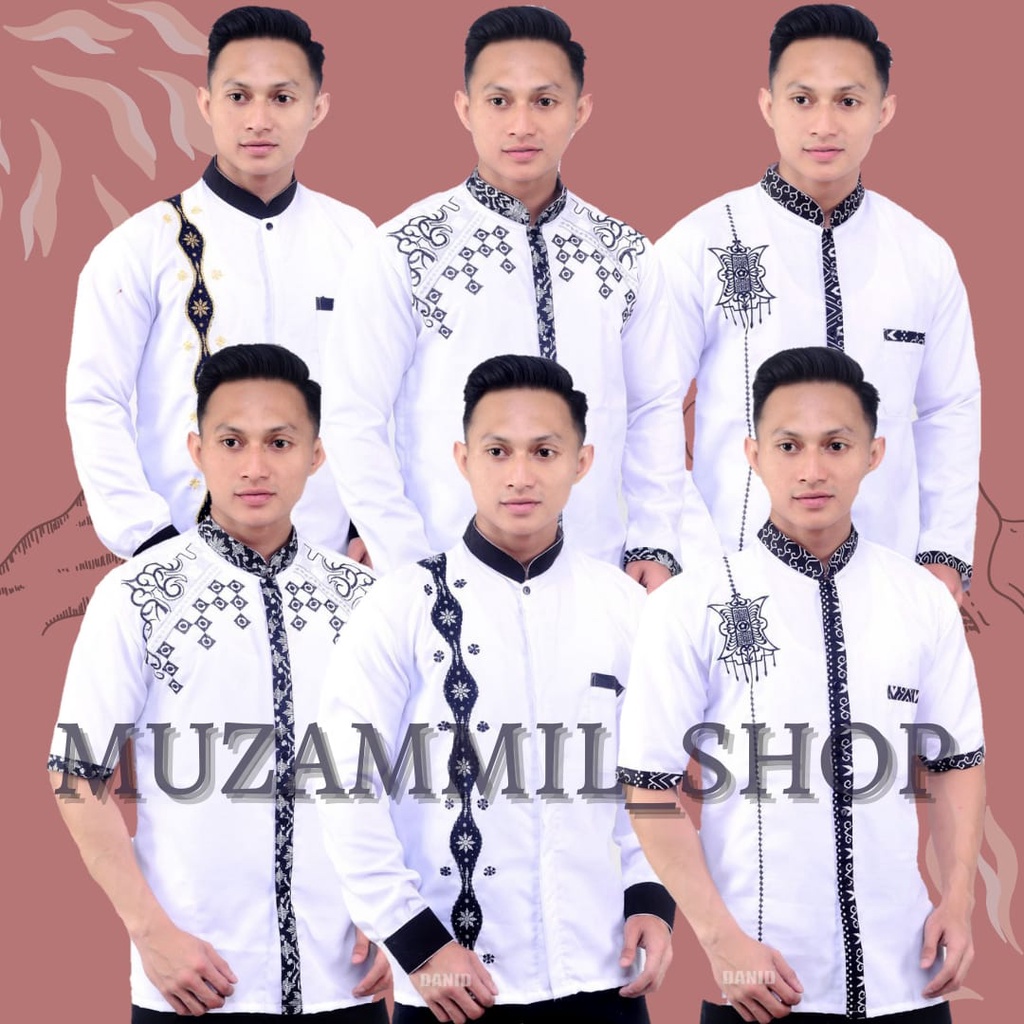 Kemeja Koko Batik Fashion Muslim Kombinasi C07 Al Haramain Dewasa Putih